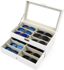 Organizador gafas de sol 12 ranuras 2 capas cuero para exhibir y almacenar negro