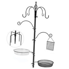 Bird Feeding Station 6-Hook Wild Bird Feeder Stand Pole with 90.55in Black