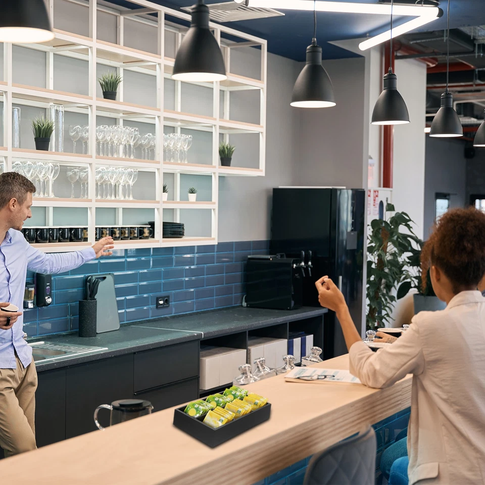 Teebeutel-Organizer, Teebox aus Kiefernholz mit 6 Fächern und Griff, Schwarz - Bild 4 von 4