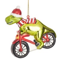 Baumschmuck Dinosaurier Mit Fahrrad - Baumkugel Dino, Weihnachtsdeko, Christbaum