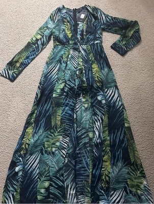 Fashion Nova Las Islas Leaf Print Maxi Dress Black Green M 100% Polyester |  eBay