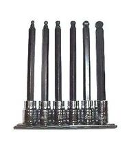 6 Pc 3/8" Drive Ball Point End Hex Allen Bit Socket Set 5" Long METRIC
