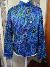 Chicos 100 SILK Beaded Embroidered Abstract Blue Paisley Design open jacket