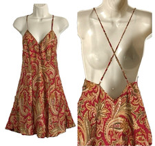 Vintage Victoria's Secret Gold Label 90  s Paisley 100 Silk Slip Dress M Red NWT