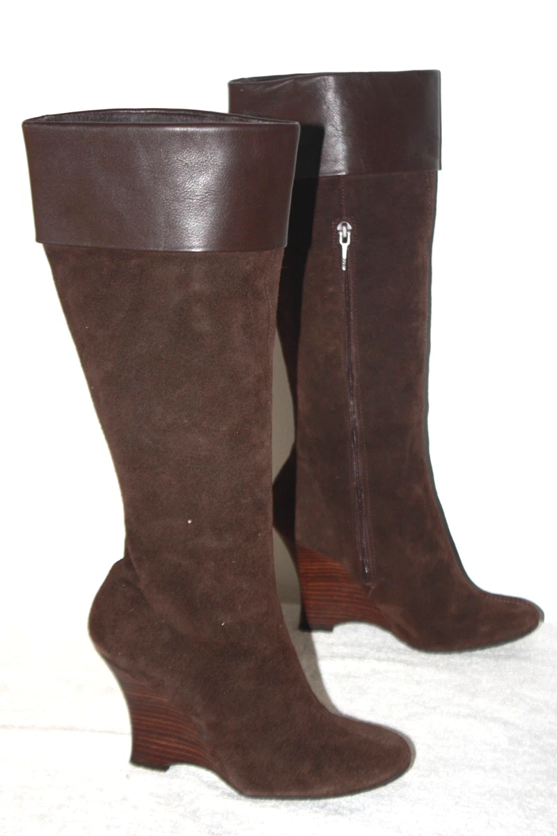 Bottines Marron à Franges Et Talon Compensé - Pointure 36, En Daim, Occasion Très Bon état