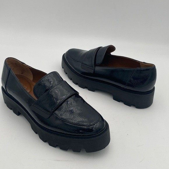 SAOLA Mocassino Franco Sarto Lug Sole Penny Nero Vernice Pelle Donna 8 5M slip on y2K