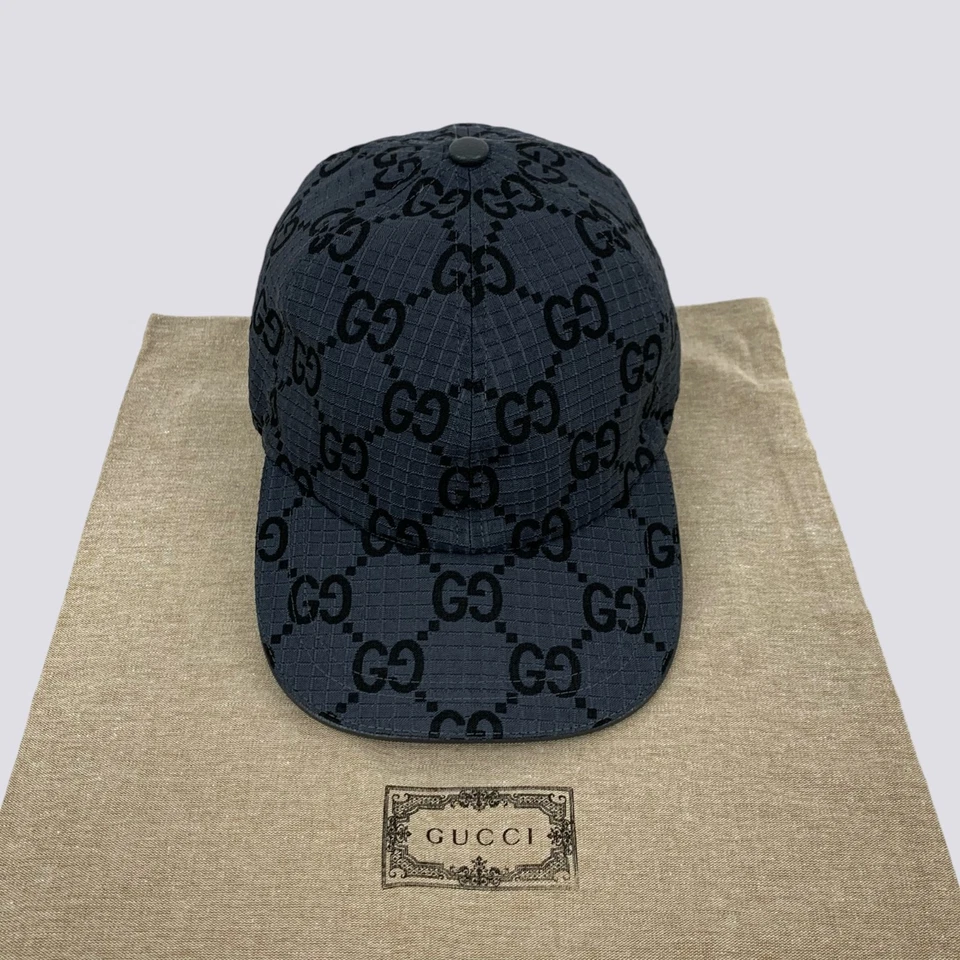 Gucci GG Monograma Ripstop Poliéster Reciclado Gorra de Béisbol Sombrero Gris Talla M Foto 2 de 4