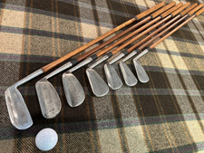 Antique Vintage Burke Grand Prize Hickory Wood Shaft Flanged Golf Clubs Play Set