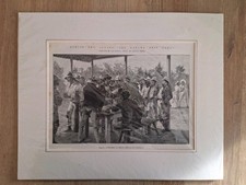 Old 19th C Print Etching Of Panama Canal Workers USA 35 X 27 Cms