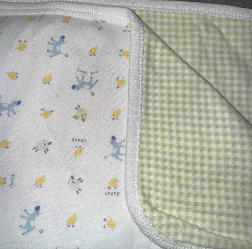 Manta bebé algodón animales de granja azul marino antigua blanca verde guinga a cuadros algunos defectos Foto 2 de 3