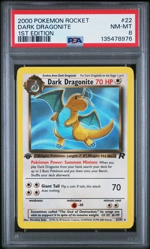 2000 POKEMON ROCKET 1ST ED #22 DARK DRAGONITE PSA 8