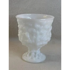 Vintage E.O. Brody White Milk Glass Thumbprint Footed Compote Bowl Flower Vase