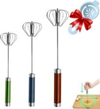 Semi-Automatic Whisk, Stainless Steel Egg Beater, Hand Push Rotary Whisks Mixer 