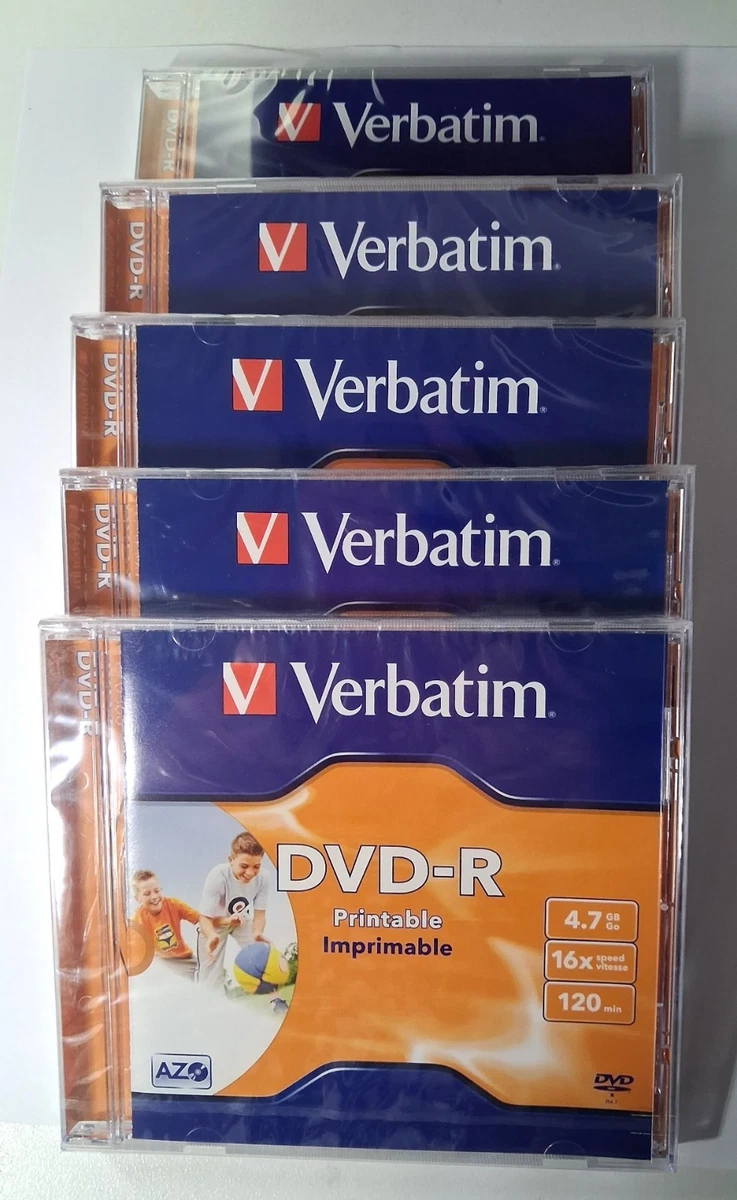 New Sealed Verbatim DVD-R Recordable 4.7GB 16x Speed 120 Min Blank Disc Set of 5