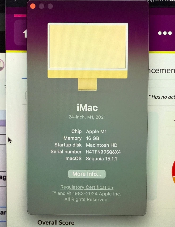 Apple iMac M1 24 «MGPK3LL/A A2438 - 16 GB 256 GB желтый - отличном состоянии! - Изображение 4 из 4