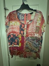 Jones New York Women Top 2X Floral Rayon B Short Sleeve Round Neck Blouse