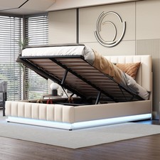 Doppelbett Polsterbett 140x200cm Weiß LED Metallrost Bettkasten Stauraum