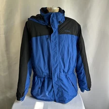 LL Bean Men Jacket Sz L Reg Blue Black Thinsulate Lite Loft Parka Quilt Full Zip