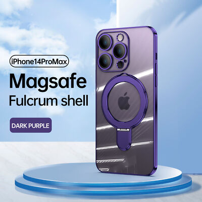 For iPhone 14 Plus 15 Plus 13 12 Mag Safe Stand Magnetic Case with Camera Lens