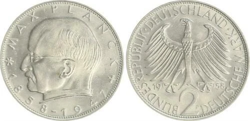 2 DM-Münzen der BRD mit M. Planck (1957-1971) Stempelglanz