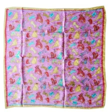 SS021 PINK GOLD ANIMALS PETS 100% SILK SCARF WRAP SHAWL JACQUARD WEAVING 34"X34"