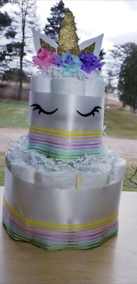 unicorn baby shower diaper cake