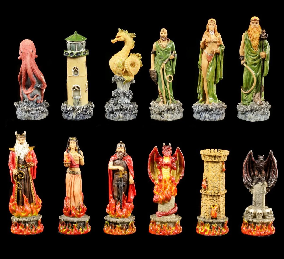 Fantasy Schachfiguren Set - Wasser vs. Feuer - Schach Figuren Veronese
