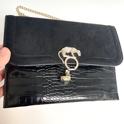 Topshop Black Crocodile Panther Clasp Crossbody/Clutch Bag | eBay