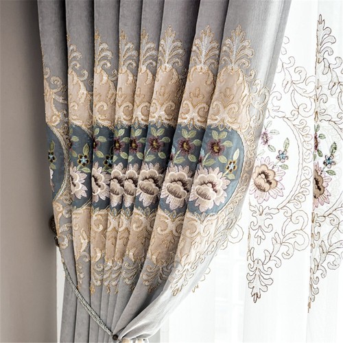 Luxury European Curtain Peony Embroidered Chenille Curtain for Bedroom 1 Panel - Picture 8 of 43