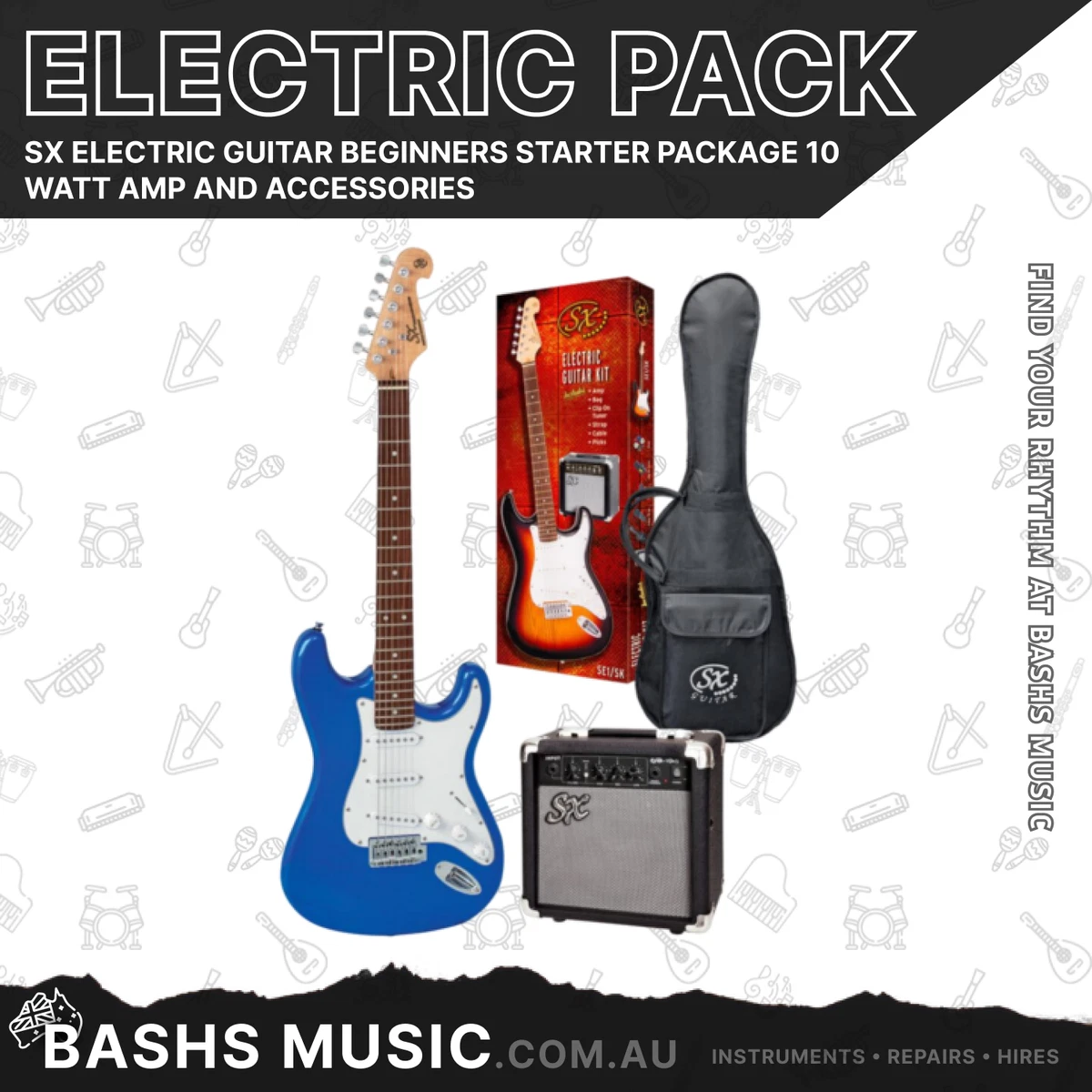 SX Electric Guitar Starter Package with Amp Tuner Gig Bag Blue