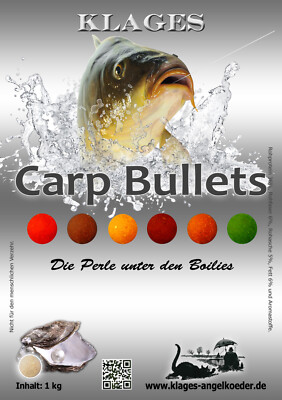 Boilies Karpfenboilie Karpfenköder Futter  1kg Klages Boilie Carp Bullets Ø20mm