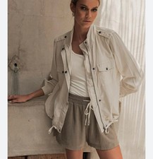 Bohme Rory Utility Jacket Full Zip Pockets Cream Beige Size Small Women’s