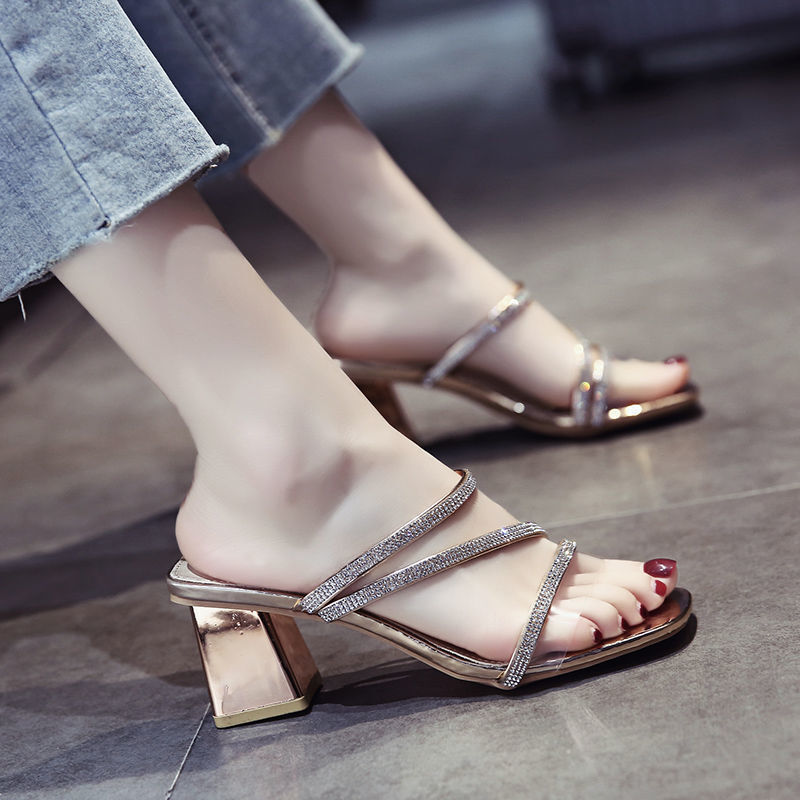 Sandalias de tacón alto con estrás de moda de verano para mujer