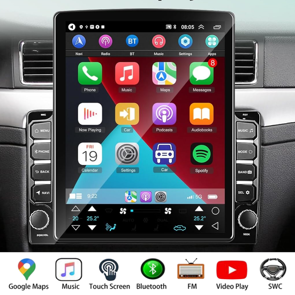 Android 14 Car Stereo For Toyota Corolla 2009-2013 - 9" Touchscreen, GPS, Wireless CarPlay/Android Auto + Backup Camera
