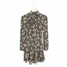 Zara Woman Women's XS Mini Dress Floral Print Pussy Bow Neck Tie Long Sleeve B0