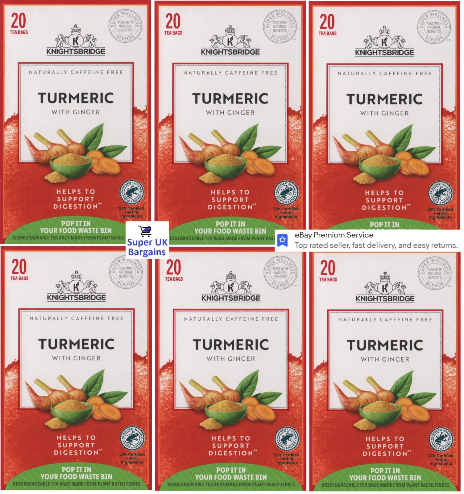 Turmeric Tea Bags 120 Ginger Orange Knightsbridge Detox Digestion Caffeine Free
