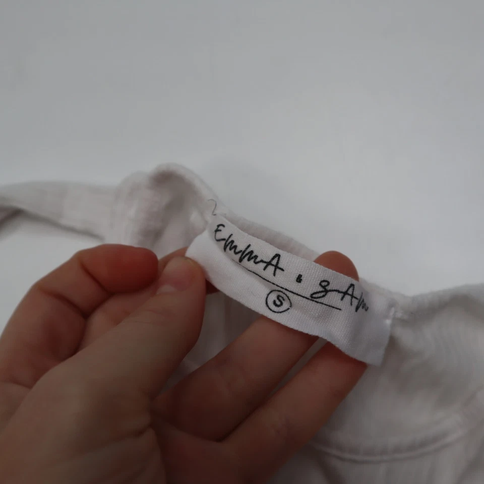 Emma & Sam Women White Studded Long Sleeve Cold Shoulder Top - Size Small - Image 3 of 4