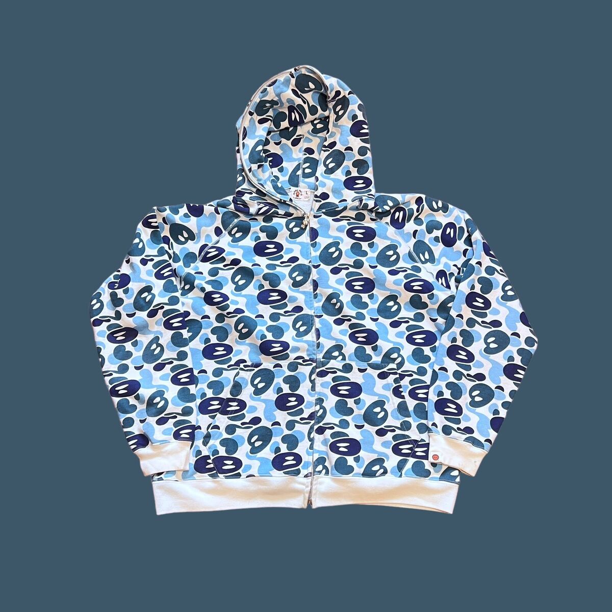 Vintage Bape Baby Milo OG Blue Camo Full Zip Hoodie Mens Vintage Bape Baby Milo OG Blue Camo Full Zip Hoodie Mens