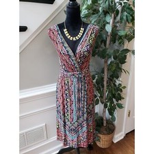 Spence Wrap Dress Women's Medium Multi Geometric Print Stretch Sleeveless V Neck