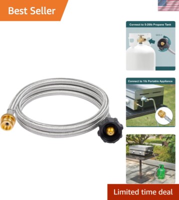 Flexible 5' Propane Hose for Outdoor Cooking - Works with Buddy Heater & Grills