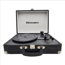 Udreamer Bluetooth Record Player Turntable 3-Speed Suitcase Black Tested NOB