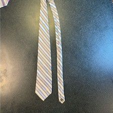 100 Silk Striped Purple and White Men's Tie