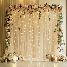 Champagne Tulle Backdrop Curtain 10x8FT w/Lights for Wedding Party