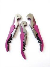 3 Pack Pink Wine Opener Corkscrew – Double Hinged Waiter Wine Key Foil Cutter