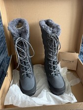 BEARPAW Isabella Quilted Fur Trim Waterproof Mid-Calf Charcoal Snow Boots 7