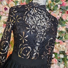 Windsor Lace Long Sleeve Black Dress Midi Tule Skirt Small To Medium Stretch
