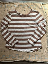 Pact Long Sleeve Shirt Easy Slub Twist Back Stripe Organic Cotton Sustainable- L