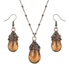 Brown Jewelry Sets for Women, Retro Waterdrop Lantern Alloy Earring and