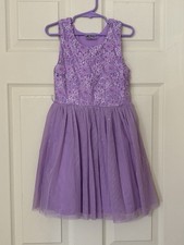 Girls Lavender Floral Lace Tulle Party Dress Glitter Skirt Sleeveless - Size 6