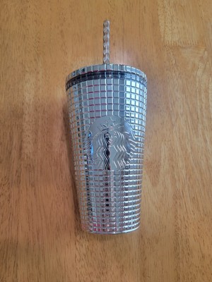 NWT Starbucks grande 2023 holiday Metallic silver grid flat top tumbler